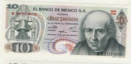 BILLET # MEXIQUE # 10 PESOS # DIEZ PESOS # 1974 # HIDALGO - México