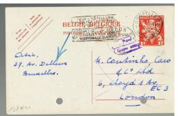 C682 - Carte N° 138 M1 NF Oblitérée Bruxelles, à Destination De Londres, !! Trous De Classeur - Postkarten 1934-1951