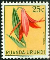 RUANDA URUNDI, 1953, FLORA, FIORI, FLOWERS, LITTONIA, FRANCOBOLLO NUOVO (MLH*), Scott 117, YT 180, Bel 180 - Unused Stamps
