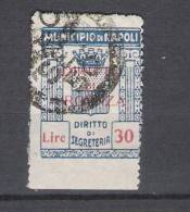 Marca Municipale Di Napoli, DIRITTO Di SEGRETERIA- Diritto D'urgenza L.30 Blu- Usata - Revenue Stamps