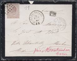 Enveloppe 1869 Ixelles Bruxelles --> France Avec Plusieurs Renvois, Affr. 30c YT 19 Leopold 1er - 1865-1866 Perfil Izquierdo
