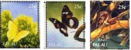 PALAU Papillons + Insectes Seuls 3 Valeurs (Yvert N° 268/77) ** MNH Perforate - Papillons