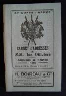 XIe CORPS D'ARMEE CARNETS D'ADRESSES DES OFFICIERS Garnison De NANTES 1936 - Francese