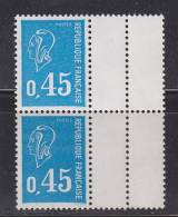 = Type Marianne De Béquet, Bleu 0.45 Paire Verticale Avec Pont Milieu De Feuille à Droite, N°1663 - 1971-1976 Marianne (Béquet)