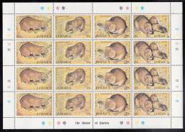 Jamaica MNH Scott #499 Sheet Of 4 Strips Of 4 Different 20c Indian Coney - Rodents