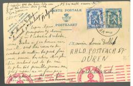 C825 - Carte N° 123 FN Oblitérée Verviers, à Destination De Duren (Allemagne), Avec TP Compl. - Cartes Postales 1934-1951
