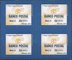 BRAZIL - BLOCK OF FOUR DEFINITIVES POSTAL BANK (SELF-ADHESIVE) 2012 - MNH - Unused Stamps