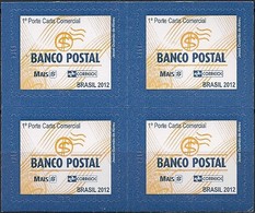 BRAZIL - BLOCK OF FOUR DEFINITIVES POSTAL BANK (SELF-ADHESIVE) 2012 - MNH - Nuevos
