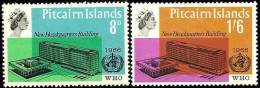 PITCAIRN ISLANDS SET OF 2 WHO NEW HEADQUARTERS GENEVA SWITZERLAND 1966 QEII HEAD LHMINT SG? READ DESCRIPTION !! - Pitcairneilanden