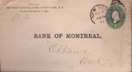 ETATS-UNIS:1891:Lettre Avec Timbre Imprimé.Oblit.New-York. Pour OTTAWA. - Covers & Documents