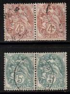 France SG292 2295a - YT 110/111, 1900 Blanc 4c & 5c Pairs Used - 1900-29 Blanc