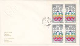 Canada FDC Scott #623 Upper Left Plate Block 8c Olympics Logo - 1976 Summer Olympics - 1971-1980