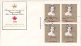 Canada FDC Scott #621 Upper Left Plate Block 15c Queen Elizabeth II - Commonwealth Heads Of Government Meeting - 1971-1980