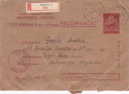 REGISTERED COVER STATIONERY, SENT THROUGH  MAIL, 1963, ROMANIA - Briefe U. Dokumente