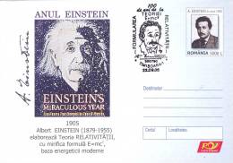 ALBERT EINSTEIN, NOBEL PRIZE GOR PHYSICS,1905, COVER STATIONERY, OBLITERATION CONCORDANTE 2005, ROMANIA - Albert Einstein