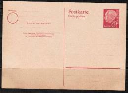 GERMANY    Scott # 710 Type  Postal Card UNUSED 1954 - Postkaarten - Ongebruikt