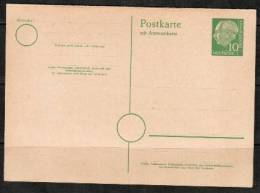 GERMANY    Scott # 708 Type  Postal REPLY Card UNUSED 1954 - Cartoline - Nuovi