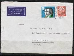 GERMANY    Scott #760 And B371 On COMMERCIAL AIRMAIL Cover To "Forest Hills.N.Y. USA" (14/10/59) - Brieven En Documenten