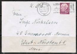 GERMANY    Scott # 713 On COMMERCIAL Airmail Cover From "Wetzlar" To "West Newton,Mass, USA" (14/2/55) - Lettres & Documents