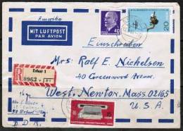 EAST GERMANY    Mixed REGISTERED Airmail Cover From "Erfurt" To "West Newton,Mass, USA" (13/9/66) - Lettres & Documents