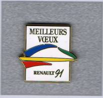 Pin´s  Automobile  Renault  MEILLEURS  VOEUX  1991  Signé  Arthus  Bertrand - Renault