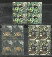 INDIA, 2009, Rare Fauna Set Of North East India,Set 3 V, Blocks Of 4, Cat, Panda, Monkey, Animal, MNH,(**) - Nuevos