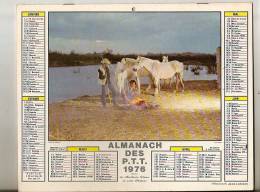 Calendrier 1976, Almanach Des PTT,poste, Bivouac En Camargue,berger Et Ses Moutons ,département 30,,format 26,5 X 21 Cm - Grand Format : 1971-80