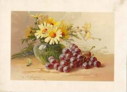 IMAGES Litografia BLUMEN VASE AND GRAPES,DIMEN.25,8 X 18,8 Cm,CATHARINE KLEIN SERIE 143. GRAND PRIX PARIS 1900 - Fleurs