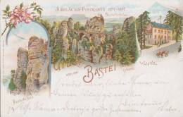 Jubiläums-Postkarte 1797-1897 Basteifelsen,Wald-Villa, Basteibrücke Gel. 26.10.97 - Bastei (sächs. Schweiz)