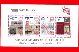 ITALIA - 1997 - Esposizione Mondiale Di Filatelia, A Milano  - BF - 750 L. × 4 • Settori Della Filatelia - Blocks & Sheetlets