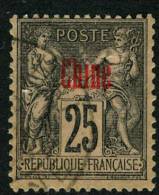 China France P.O. 1901 25c "Chine" Overprint VFU - Other & Unclassified