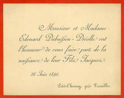 Faire-part De Naissance 1890 Famille Dubuisson-Dréolle Au Petit-Chesnay Près Versailles - Nacimiento & Bautizo