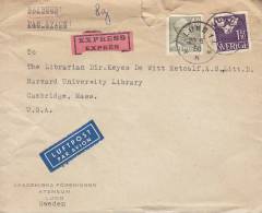 Sweden Airmail & EXPRESS Labels AKADEMISKA FÖRENINGEN ATENEUM, LUND 1950 Cover Brief To USA (2 Scans) - Cartas & Documentos