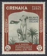 1934 CIRENAICA MOSTRA D'ARTE COLONIALE POSTA AEREA 80 CENT MH * - RR11307 - Cirenaica