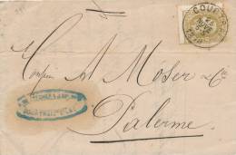 861/19 -  Lettre TP 32 COURTRAI 1878 Vers PALERME Sicile Via DC ITALIE OUEST 3 - Ufficio Di Transito