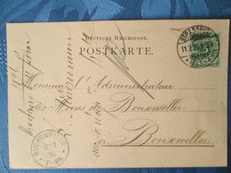 ENTIER POSTAL MANUFACTURE ALSACIENNE DE CAOUTCHOUX ARRIVE BOUXWILLER 1896 - Sonstige & Ohne Zuordnung