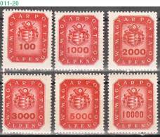 HUNGARY, 1946, Arms And Post Horn, Sc/Mi 746,749-53 / 905, 908-12 - Neufs