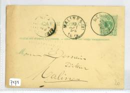 HANDGESCHREVEN CARTE POSTALE  Uit 1879 Van MENEN (MENIN) Naar MECHELEN ( MALINES) * VOORDRUK 5 CENTIMES  (7474) - 1869-1888 Lion Couché