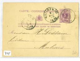 HANDGESCHREVEN CARTE POSTALE  Uit 1879 Van MENEN (MENIN) Naar MECHELEN ( MALINES) * VOORDRUK 5 CENTIMES  (7475) - 1869-1888 Lion Couché