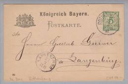 Heimat DE Bay Rothenburg 1892-02-25 Ganzsache Nach Langenburg - Entiers Postaux