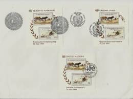 =UNO BIG SIZE FDC TRIO BLOCK 1985 - Gezamelijke Uitgaven New York/Genève/Wenen