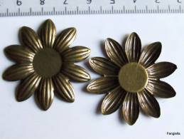 2 Supports Fleur Bronze Pour Cabochon De 11/12mm Diamètre Environ 38mm - Perle