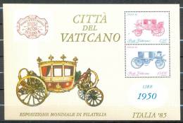 Vatican Vaticano Esposizione Mondiale Di Filatelia Italia 85 Carrosse Carriage Block 8 1985 Souvenir Sheet MNH XX - Diligences
