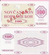 MONEY COUPON (NOVČANI BON) 100 DINARA - SPECIMEN - UNC, Seria M 1992., Bosnia And Herzegovina - Bosnië En Herzegovina