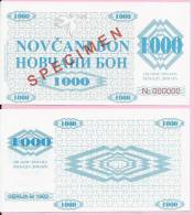 MONEY COUPON (NOVČANI BON) 1000 DINARA - SPECIMEN - UNC, Seria M 1992., Bosnia And Herzegovina - Bosnie-Herzegovine