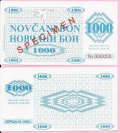 MONEY COUPON (NOVČANI BON) 1000 DINARA - SPECIMEN - UNC, Seria M 1992., Bosnia And Herzegovina - Bosnien-Herzegowina