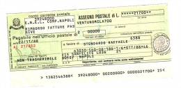 Assegno Postale ENEL In Lire, Non Incassato 1988 - Unclassified