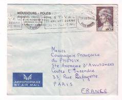 TIMBRE. LETTRE. GRECE. POLITIS. MOUSSOURIS. ATHENES. PHENIX. PARIS. FRANCE - Brieven En Documenten