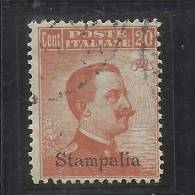 COLONIE ITALIANE EGEO 1921 1922  STAMPALIA SOPRASTAMPATO D´ITALIA OVERPRINTED CENT. 20 FILIGRANA WATERMARK USATO USED - Aegean (Stampalia)