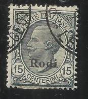 COLONIE ITALIANE 1921 1922 EGEO RODI CENT. 15 USED  USATO OBLITERE' - Ägäis (Rodi)